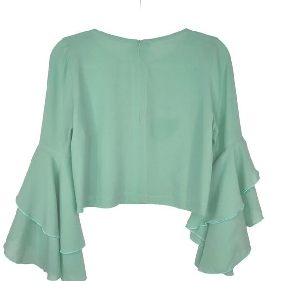 Green Ruffle Layered Sleeve Pastel Chiffon Top Green Small St. Patrick's Day - Picture 13 of 16